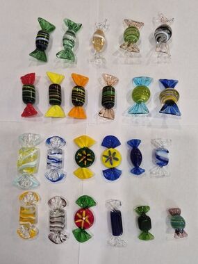 23 Piece Murano Style Glass Candy Figurines - Multicolor Decorative Accents